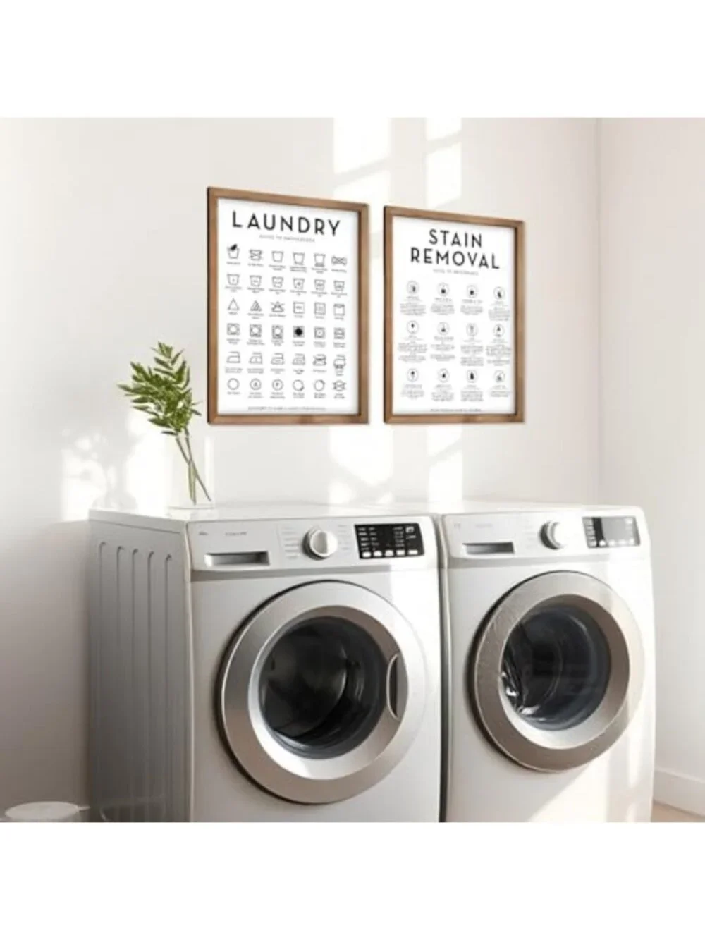 Rustic 2-Piece Laundry Room Wall Art Signs - Wooden Care Symbols & Stain Guide